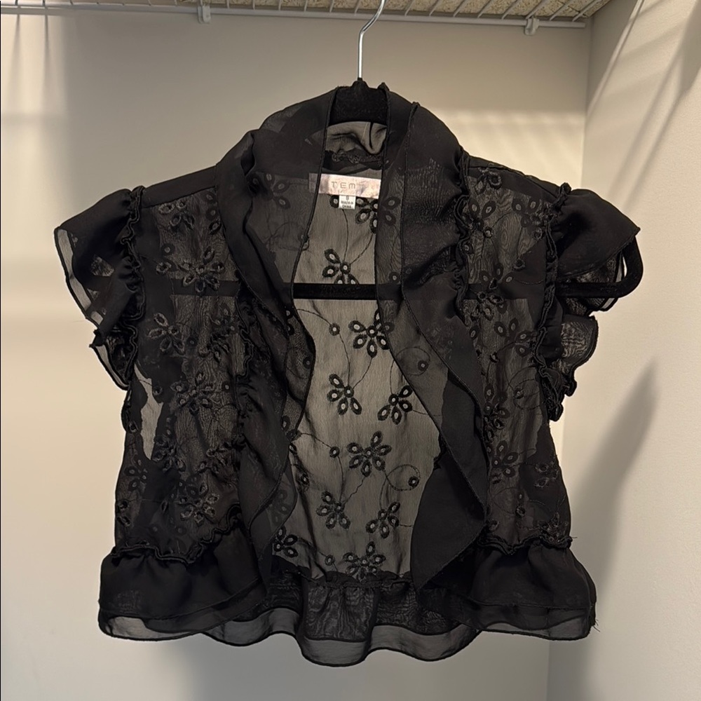 Temt Black Sheer Ruffled Blouse